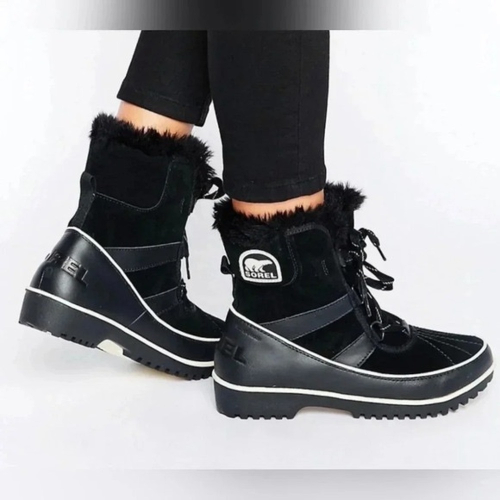 Sorel Tivoli Boots BlackLeather & Suede Waterproof Laceup  Serpa Linning